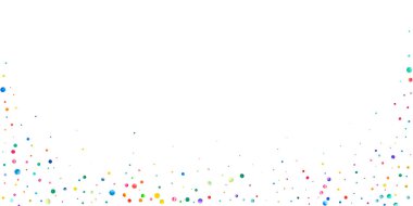 Beyaz arka planda suluboya konfeti. Sevimli gökkuşağı renkli noktalar. Rengarenk parlak kartın kutlu olsun. Büyük el konfeti boyadı.