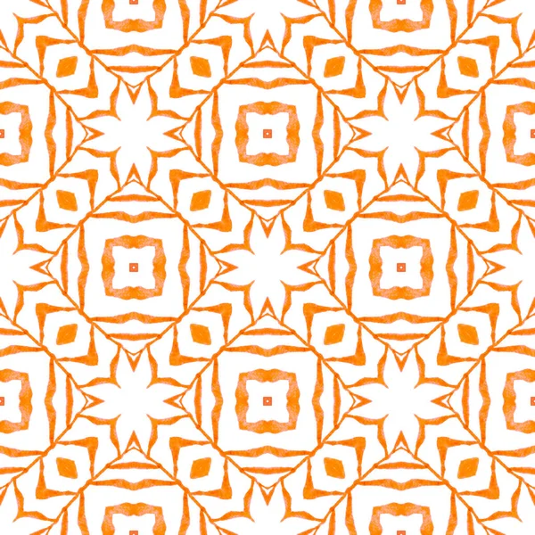 Summer Exotic Seamless Border Orange Symmetrical Boho Chic Summer Design — Stock Photo, Image