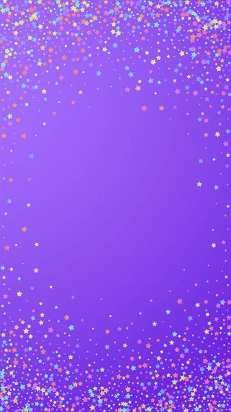 Festlich Kreatives Konfetti Feierstars Bunte Sterne Auf Violettem Hintergrund Fetting — Stockvektor