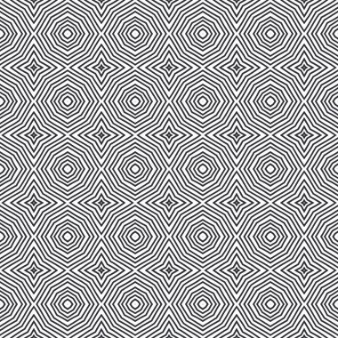 Geometrik dikişsiz desen. Siyah simetrik kaleydoskop. El çizimi geometrik kusursuz tasarım. Tekstil hazır. Sulu baskı, mayo kumaş, duvar kağıdı, ambalaj..