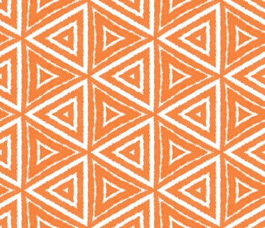 Çizgili el çizimi desen. Turuncu simetrik kaleydoskop arka planı. Çizgili elle çizilmiş fayans tekrarlanıyor. Tekstil hazır enerjik baskı, mayo kumaş, duvar kağıdı, ambalaj..