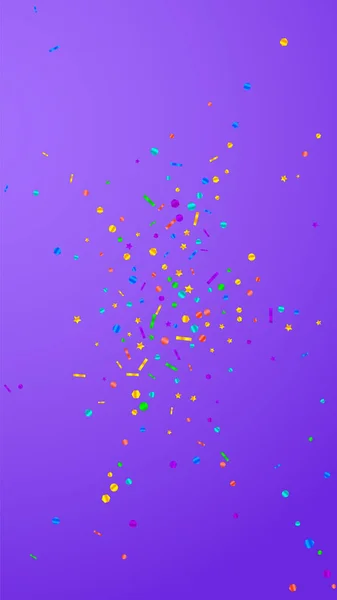 Feestelijke Confetti Feeststerren Feestelijke Confetti Violette Achtergrond Verse Feestelijke Overlay — Stockvector