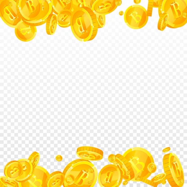 Bitcoin Les Pièces Monnaie Internet Tombent Pièces Btc Dispersées Réelles — Image vectorielle