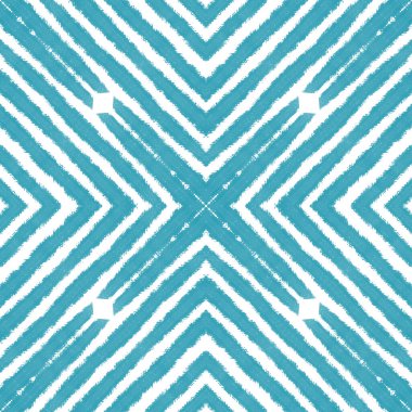 Çizgili el çizimi desen. Turkuaz simetrik kaleydoskop arka planı. Tekstil hazır baskı, mayo kumaş, duvar kağıdı, ambalaj. Çizgili elle çizilmiş fayans tekrarlanıyor.