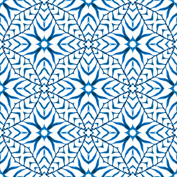 Pintado Mano Azulejos Borde Acuarela Azul Impecable Diseño Boho Chic — Foto de Stock