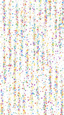 Harika bir şenlik konfetisi. Kutlama yıldızları. Beyaz arka planda neşeli bir konfeti. Kusursuz şablon şablonu. Dikey vektör arkaplanı.