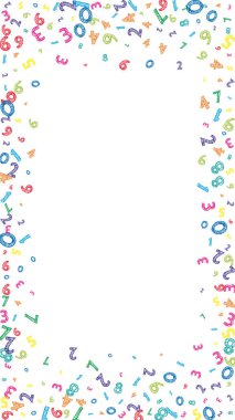 Rengarenk dağınık sayılar düşüyor. Uçan parmaklarla matematik çalışma konsepti. Beyaz arka planda okul matematik afişi için büyüleyici. Düşen sayılar vektör illüstrasyonu.