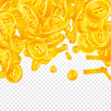 Tayland baht sikkeleri düşüyor. Zarif dağınık THB bozuklukları. Tayland parası. Büyük ikramiye, servet ya da başarı konsepti. Vektör illüstrasyonu.