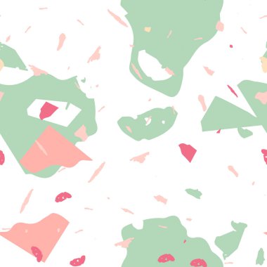 Terrazzo kusursuz desen. İç dekorasyon için minimalist döşeme taşı. Terrazzo pürüzsüz desenli, serin renklerde. Doğal taşlardan, granitten, kuvarstan, mermerden, betondan yapılmış arkaplan. 