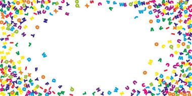 İngilizce 'nin harfleri düşüyor. Latin alfabesinin renkli uçan kelimeleri. Yabancı diller öğrenim kavramı. Beyaz arka planda okul afişine göz kamaştırıcı.