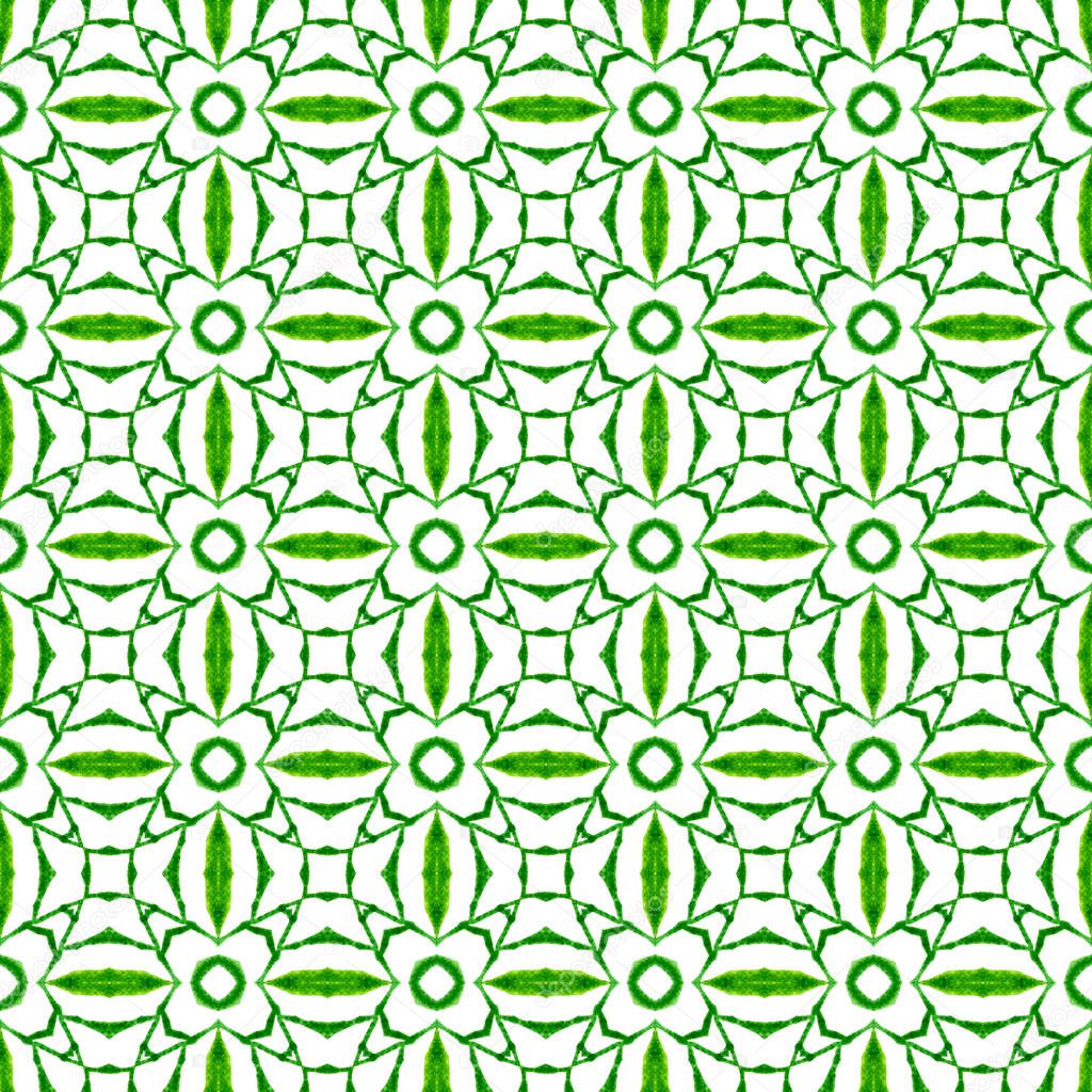 Green geometric chevron watercolor border. Green comely boho chic summer design. Chevron watercolor pattern. Textile ready positive print, swimwear fabric, wallpaper, wrapping.