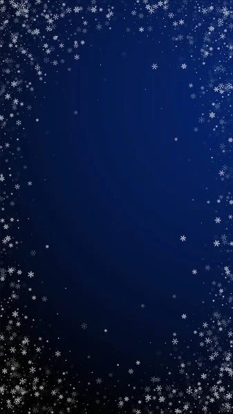 Krásné Sněžení Vánoční Pozadí Jemné Létající Sněhové Vločky Hvězdy Tmavomodrém — Stockový vektor