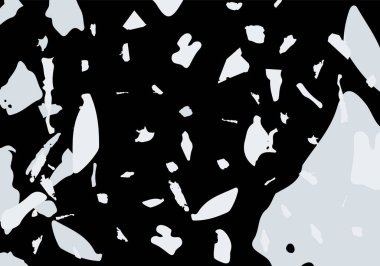 Terrazzo modern soyut şablon. Klasik İtalyan döşemesinin siyah ve bej dokusu. Taşlardan, granitten, kuvarstan, mermerden, betondan yapılmış arka plan. Venedik terrazzo trend vektör arkaplanı