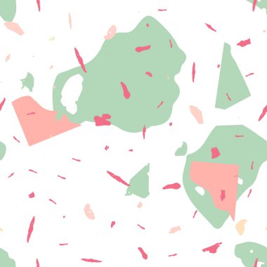 Terrazzo kusursuz desen. Pembe Venedik döşeme dokusu. Terrazzo pürüzsüz desenli, serin renklerde. Doğal taşlardan, granitten, kuvarstan, mermerden, betondan yapılmış arkaplan. 