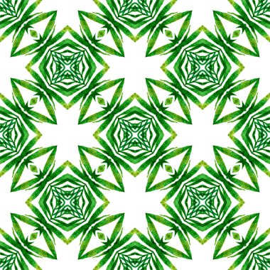 Yeşil geometrik sembolün suluboya sınırı. Yeşil harika boho şık yaz tasarımı. Tekstil baskıya hazır, mayo kumaşı, duvar kağıdı, ambalaj kağıdı. Sembol suluboya deseni.