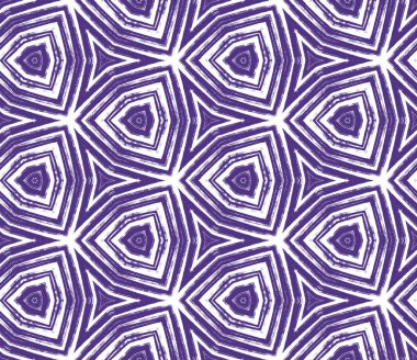 Geometrik dikişsiz desen. Mor simetrik kaleydoskop arka planı. El çizimi geometrik kusursuz tasarım. Tekstil hazır, temiz baskı, mayo kumaş, duvar kağıdı, ambalaj..