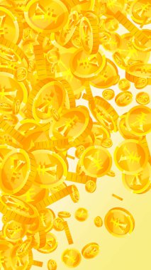 Çin Yuan paraları düşüyor. Popüler dağınık CNY paraları. Çin parası. Büyüleyici ikramiye, servet ya da başarı konsepti. Vektör illüstrasyonu.