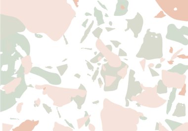 Terrazzo modern soyut şablon. Klasik İtalyan döşemesinin turuncu ve gri dokusu. Taşlardan, granitten, kuvarstan, mermerden, betondan yapılmış arka plan. Venedik terrazzo trend vektör arkaplanı