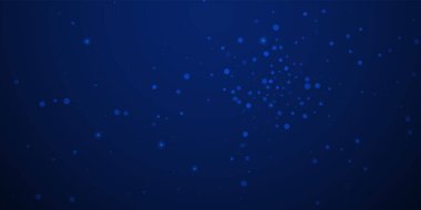 Sihirli yıldızlar rastgele Noel arkaplanı. İnce uçan kar taneleri ve koyu mavi gece arka planındaki yıldızlar. Şaşırtıcı kış gümüşü kar tanesi şablonu örtüyor. Göz kamaştırıcı vektör illüstrasyonu.