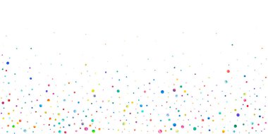 Beyaz arka planda suluboya konfeti. Sevimli gökkuşağı renkli noktalar. Rengarenk parlak kartın kutlu olsun. Elle boyanmış konfeti.