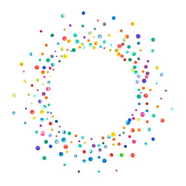 Beyaz arka planda suluboya konfeti. Takdire şayan gökkuşağı renkli noktalar. Mutlu kare renkli parlak kartlar. Şaşırtıcı bir el boyaması konfeti.