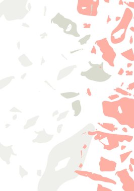 Terrazzo modern soyut şablon. Klasik İtalyan döşemesinin turuncu ve gri dokusu. Taşlardan, granitten, kuvarstan, mermerden, betondan yapılmış arka plan. Venedik terrazzo trend vektör arkaplanı