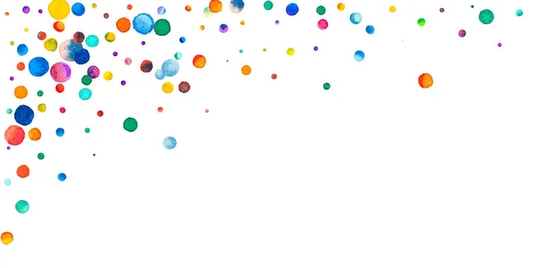 Aquarell Konfetti Auf Weißem Hintergrund Lebendige Regenbogenfarbene Punkte Fröhliche Feier — Stockfoto