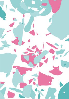 Terrazzo modern soyut şablon. Klasik İtalyan döşemesinin pembe ve mavi dokusu. Venedik terrazzo trend vektör arka planı Taşlardan, granitten, kuvarstan, mermerden, betondan yapılmış. 