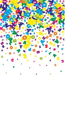 İngilizce 'nin harfleri düşüyor. Latin alfabesinin parlak uçan kelimeleri. Yabancı diller öğrenim kavramı. Beyaz arka planda okul afişine alışılmadık dönüş.