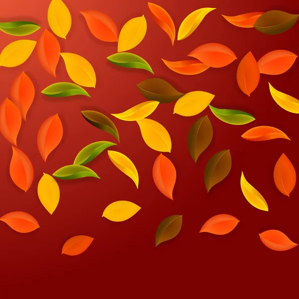 秋の紅葉 茶色のきれいな葉が飛んでいます まばゆい赤の背景にグラデーションカラフルな葉 学校の販売に戻る素晴らしい — ストックベクタ