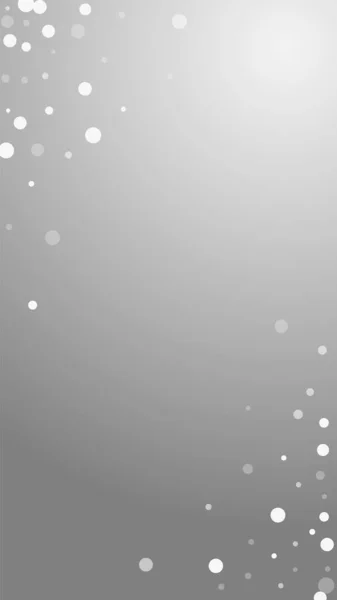 白色点圣诞背景 淡淡的飘扬的雪花和灰色背景下的星星 可敬的冬季银片覆盖模板 奇形怪状垂直插图 — 图库矢量图片