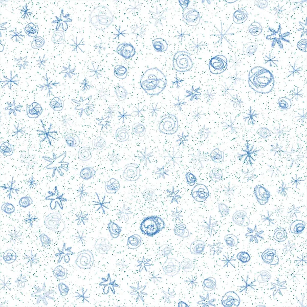 手绘雪花圣诞无缝线图案 淡淡的飞雪飞溅在粉笔雪片的背景 迷人的粉笔手绘雪覆盖 愉快的假日装饰 — 图库照片