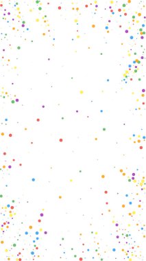 Büyüleyici bir konfeti. Kutlama yıldızları. Beyaz arka planda renkli konfeti. Büyüleyici bir şablon. Dikey vektör arkaplanı.