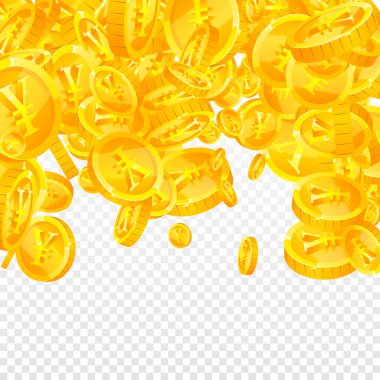 Çin Yuan paraları düşüyor. Kendinden geçmiş bir şekilde etrafa saçılmış paralar. Çin parası. Eşsiz ikramiye, servet ya da başarı konsepti. Vektör illüstrasyonu.