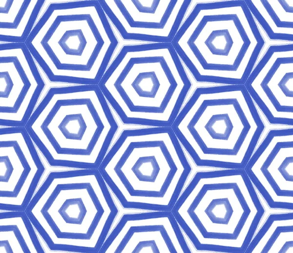 Ikat Opakující Design Plavek Indigo Symetrické Kaleidoskopické Pozadí Vzor Letních — Stock fotografie