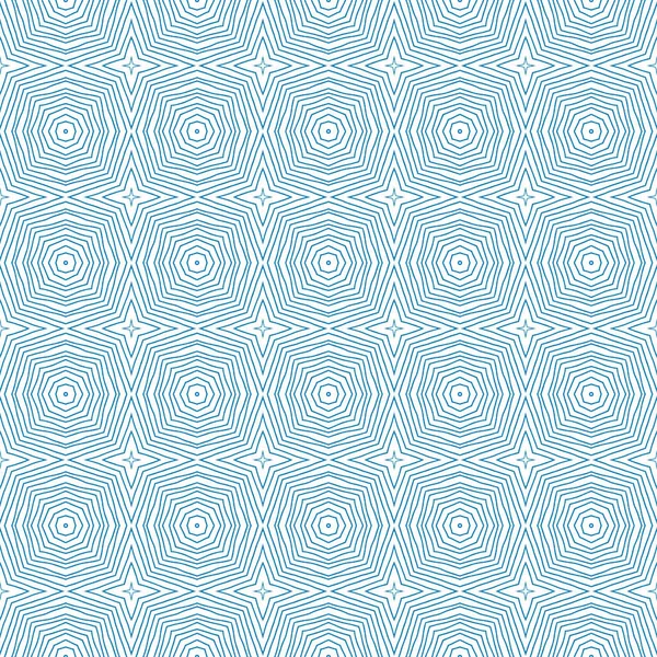 Madalyon pürüzsüz desen. Mavi simetrik kaleydoskop. Tekstil hazır baskı, mayo kumaş, duvar kağıdı, ambalaj. Suluboya madalyonu, pürüzsüz fayans.