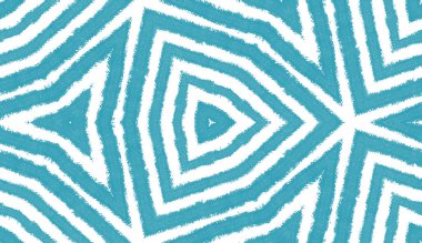 Etnik elle boyanmış desen. Turkuaz simetrik kaleydoskop arka planı. Yazlık elbise, elle boyanmış fayans. Tekstil hazır kalın baskı, mayo kumaş, duvar kağıdı, ambalaj..