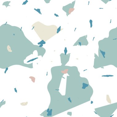 Terrazzo kusursuz desen. Mavi klasik döşeme dokusu. Doğal taşlardan, granitten, kuvarstan, mermerden, betondan yapılmış arka plan. Terrazzo pürüzsüz desenli serin renklerde. 