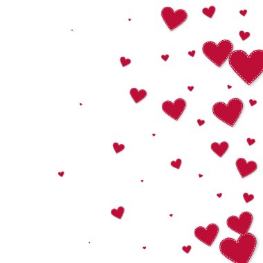Kırmızı kalp konfetileri sever. Sevgililer Günü gradyan yaratıcı geçmişi. Beyaz arka planda dikişli kağıt kalpler konfetisi. Mükemmel vektör illüstrasyonu.
