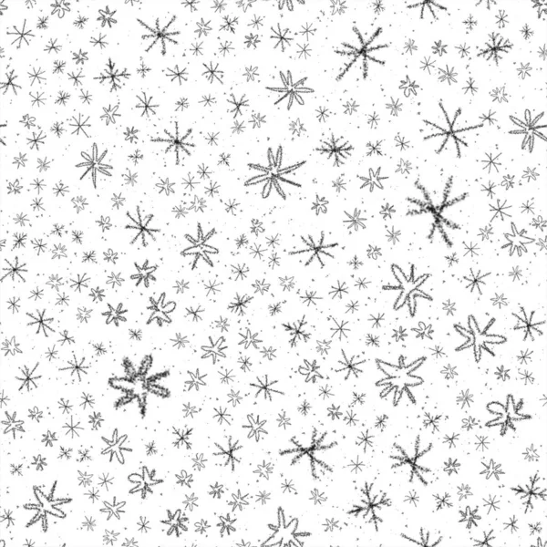 手描き雪片クリスマスシームレスパターン チョークの雪の上に微弱な飛行雪のフレーク背景 チョーク手描きの雪のオーバーレイを楽しませます 最高の休日の季節の装飾 — ストック写真