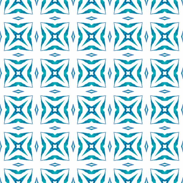Padrão Fronteira Étnica Verão Aquarela Azul Belo Boho Design Chique — Fotografia de Stock