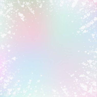 Beyaz kalp konfetileri sever. Sevgililer Günü Vignette büyüleyici bir geçmiş. Pembe arka planda şeffaf kalp konfetileri. Göz kamaştırıcı vektör illüstrasyonu.