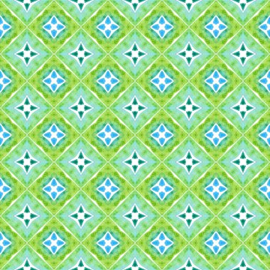 Yeşil geometrik sembolün suluboya sınırı. Yeşil müthiş boho şık yaz tasarımı. Tekstil hazır ekstra baskı, mayo kumaş, duvar kağıdı, ambalaj. Sembol suluboya deseni.
