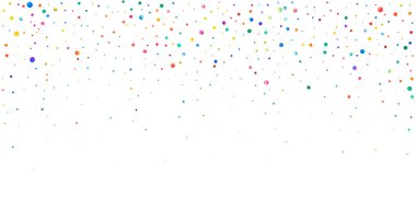 Beyaz arka planda suluboya konfeti. Sevimli gökkuşağı renkli noktalar. Rengarenk parlak kartın kutlu olsun. Değerli elle boyanmış konfeti..