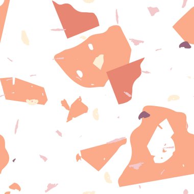 Terrazzo kusursuz desen. Taşlı turuncu gerçekçi mermer dokusu. Doğal taşlardan, granitten, kuvarstan, mermerden, betondan yapılmış arka plan. Terrazzo pürüzsüz desenli serin renklerde. 