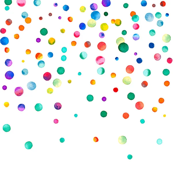 Confetti Acquerello Sfondo Bianco Adorabile Arcobaleno Puntini Colorati Felice Festa — Foto Stock