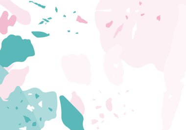 Terrazzo modern soyut şablon. Klasik İtalyan döşemesinin pembe ve mavi dokusu. Taşlardan, granitten, kuvarstan, mermerden, betondan yapılmış arka plan. Venedik terrazzo trend vektör arkaplanı