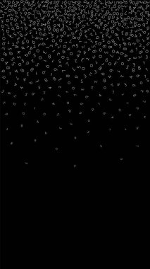 Düşen sayılar, büyük veri konsepti. Çift beyaz düzensiz uçan parmaklar. Siyah arka planda fevkalade fütürist bir afiş. Düşen sayılarla dijital vektör illüstrasyonu.