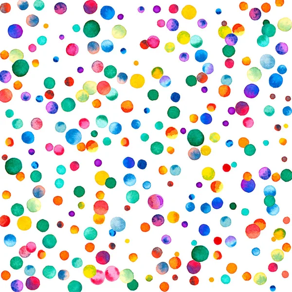 Watercolor Confetti White Background Adorable Rainbow Colored Dots Happy Celebration — 图库照片