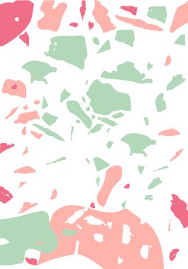 Terrazzo modern soyut şablon. Klasik İtalyan döşemesinin pembe ve yeşil dokusu. Venedik terrazzo trend vektör arka planı Taşlardan, granitten, kuvarstan, mermerden, betondan yapılmış. 